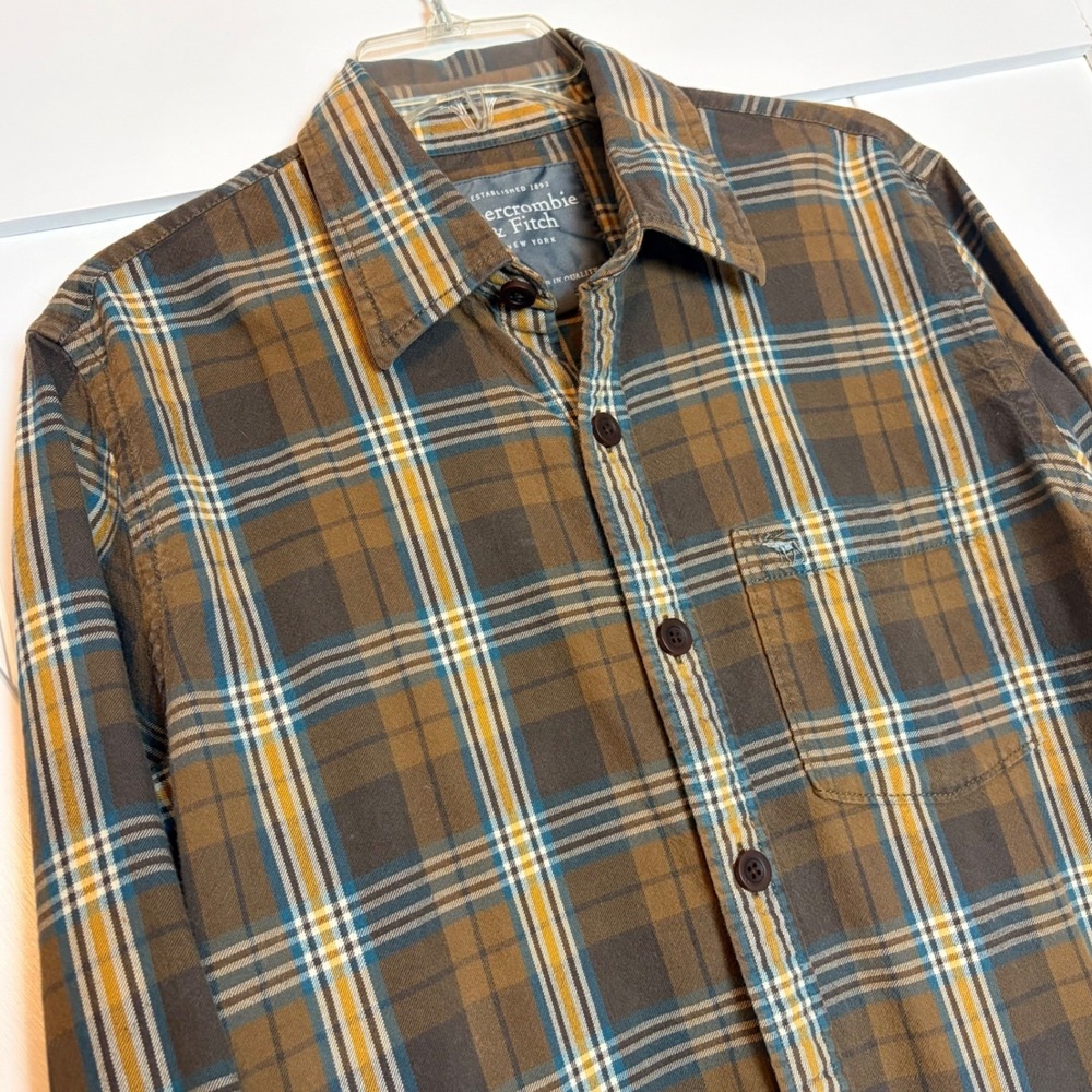 Abercrombie & Fitch Mens XL Long Sleeve Brown Plaid Flannel Button Down Shirt